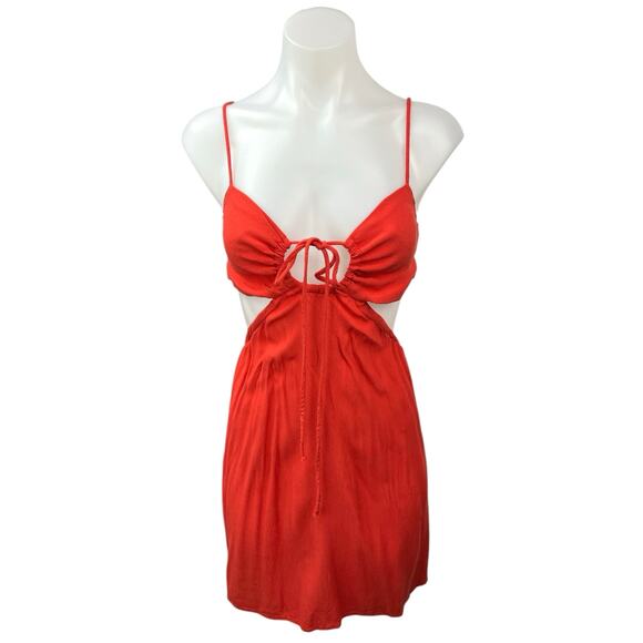 H&M Orange Cutout Sleeveless Beach Adjustable Front Tie Mini Sheath Dress Size S - Picture 1 of 5